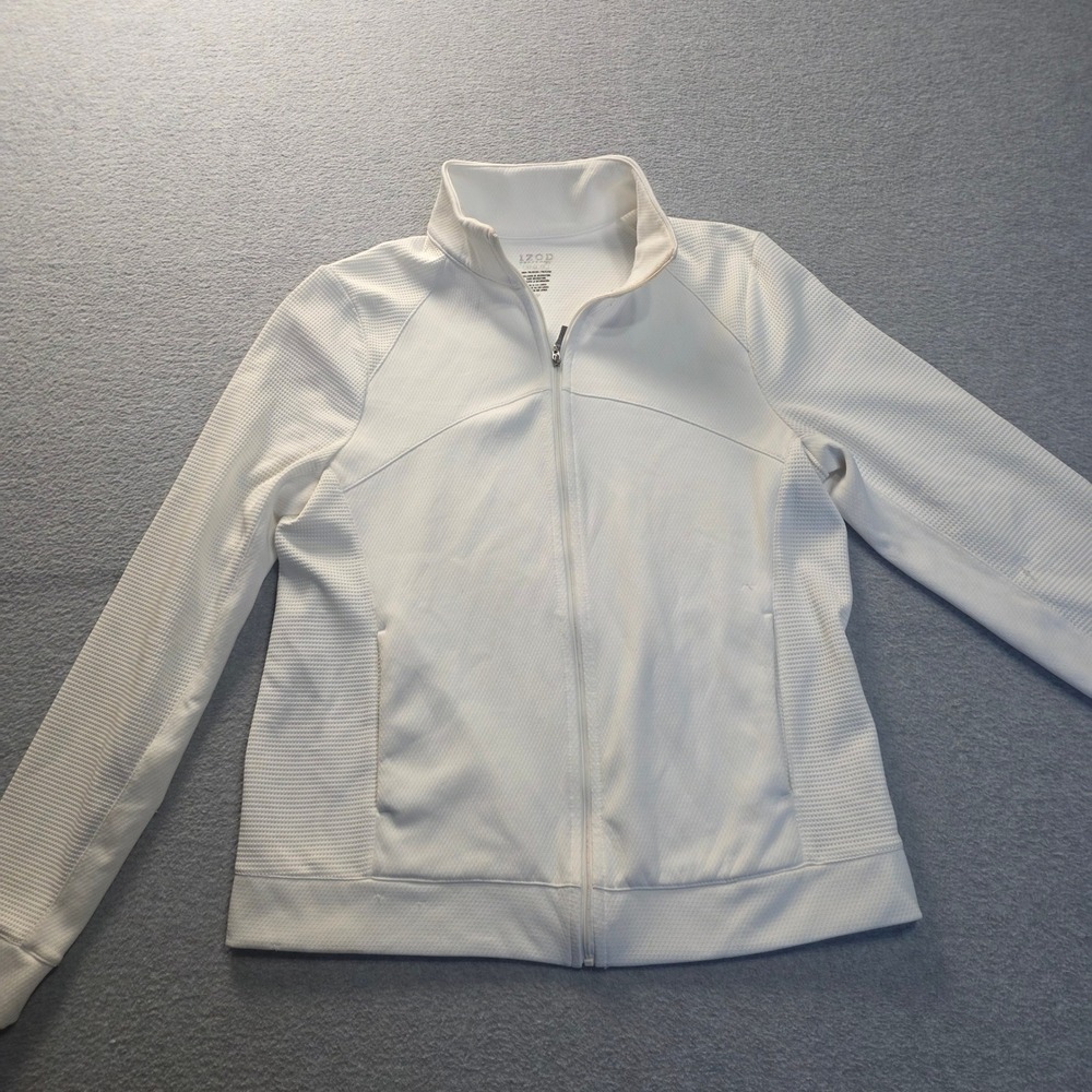 IZOD Cool FX Athletic Jacket Golf Womens S White Full Zip Performance Mock‎ Neck